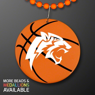 Basketball Medallions on Orange Beads Necklace (NON-Light Up) - PRINTED