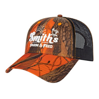 Orange Ridge Camo With Black Trucker Cap